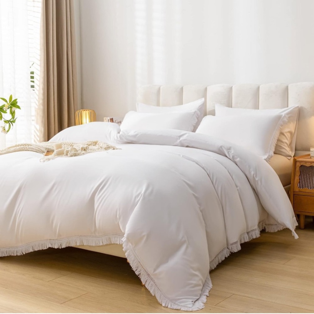 White fringe bohemian comforter set 3 piece bed in a bag boho queen king